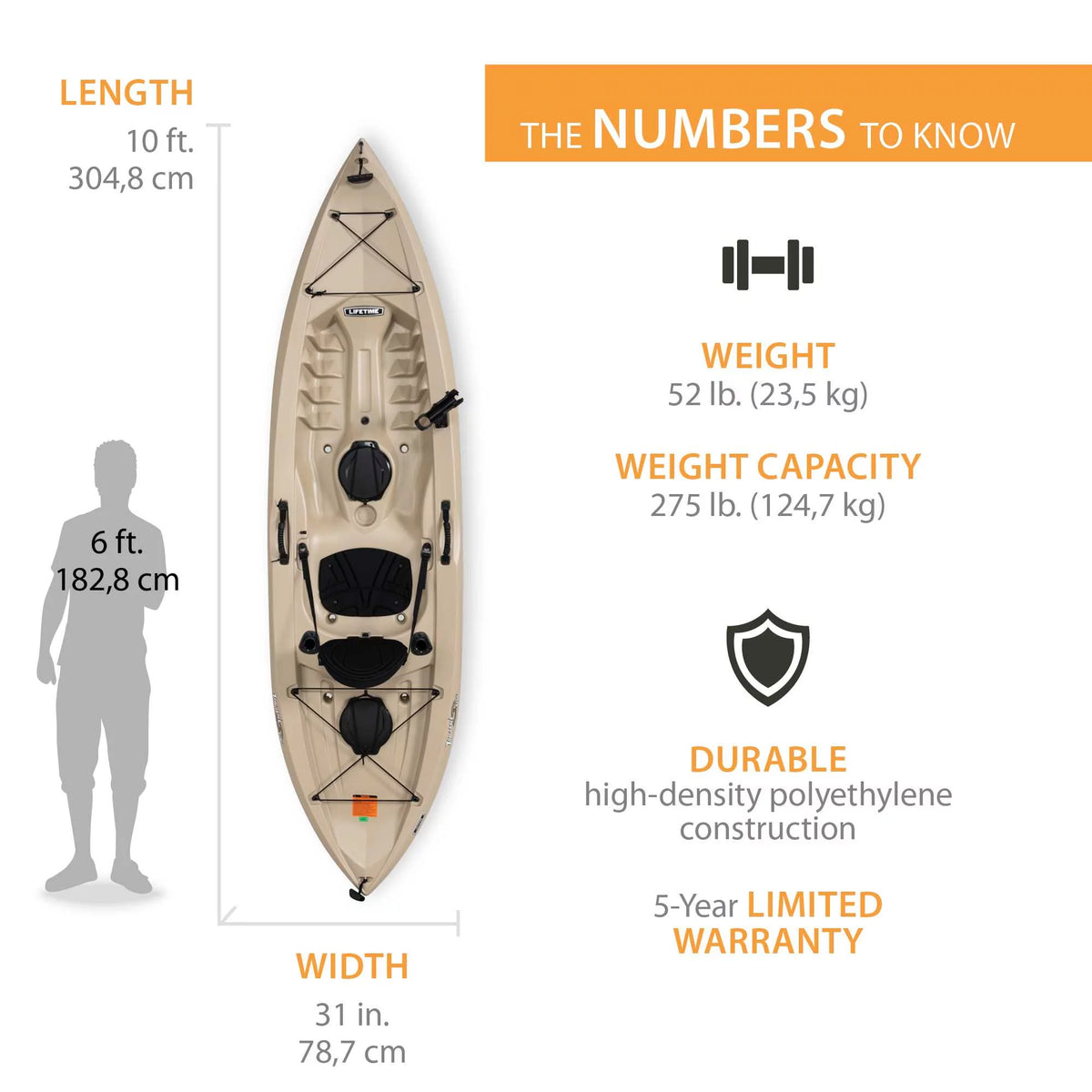 Tamarack Angler 10 Ft Sit-On-Top Fishing Kayak with Paddle, Tan (90508)