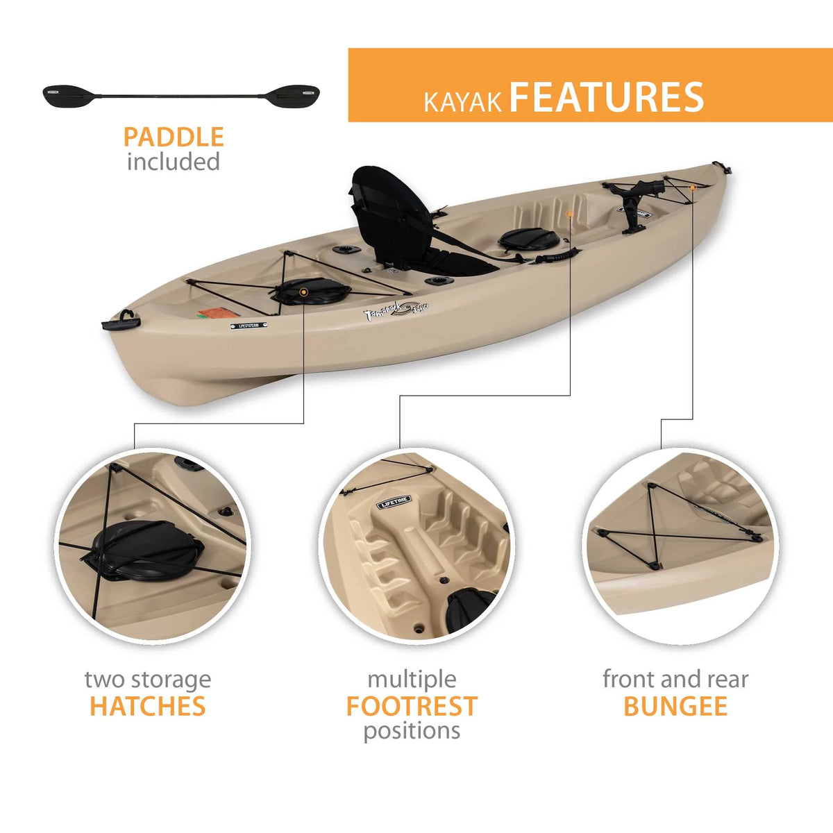 Tamarack Angler 10 Ft Sit-On-Top Fishing Kayak with Paddle, Tan (90508)