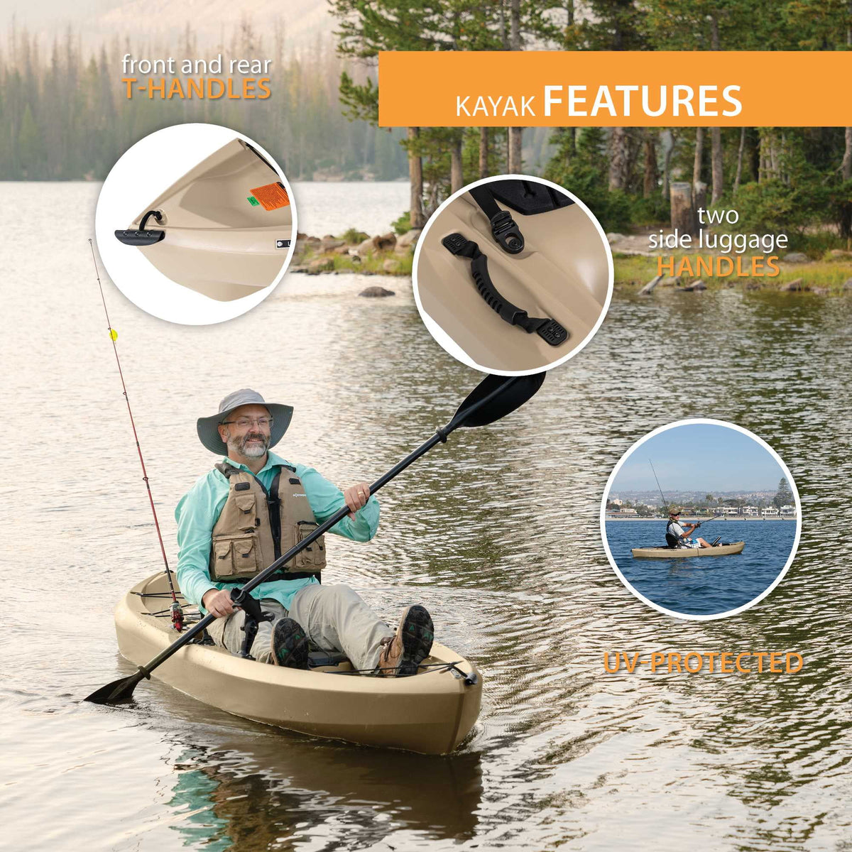 Tamarack Angler 10 Ft Sit-On-Top Fishing Kayak with Paddle, Tan (90508)