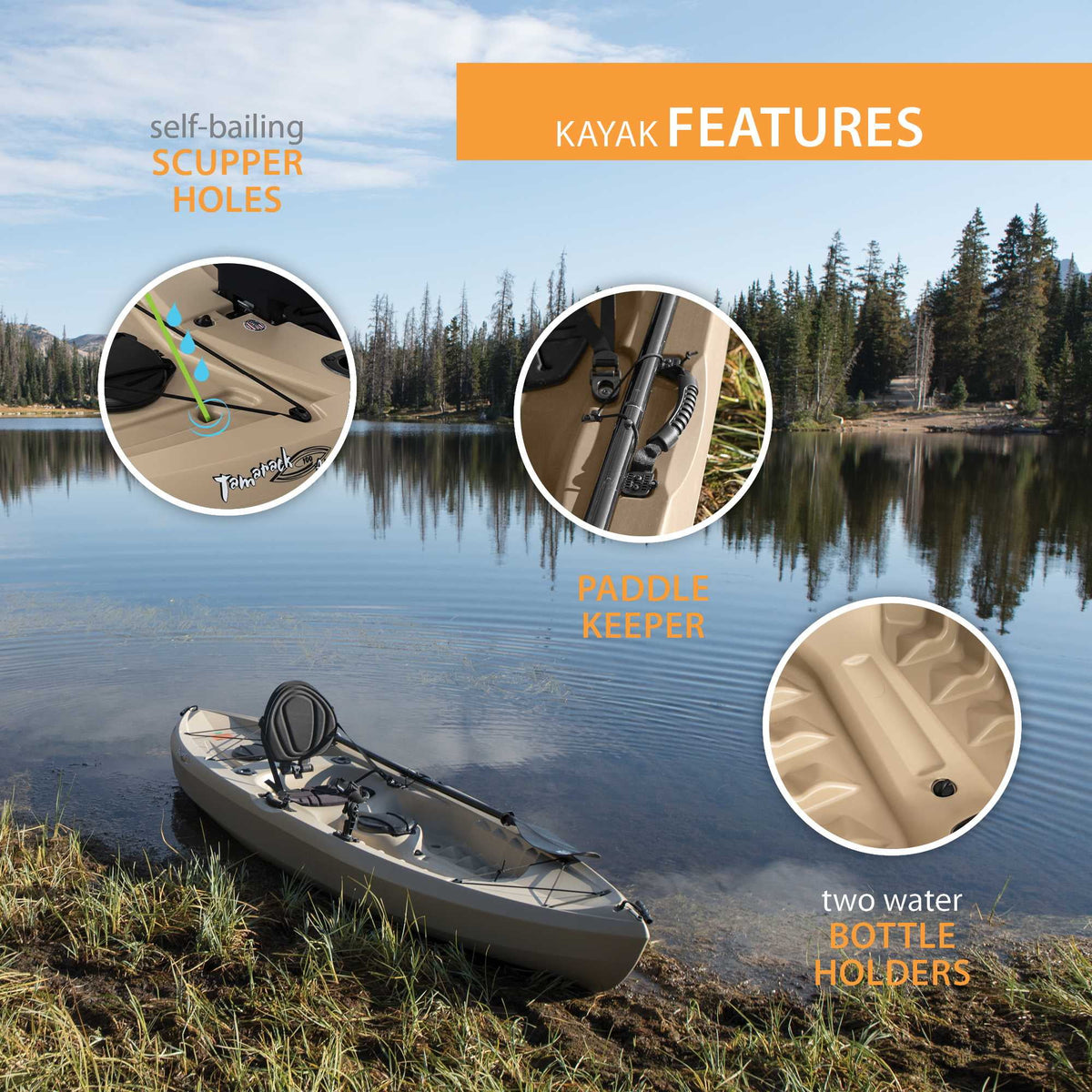Tamarack Angler 10 Ft Sit-On-Top Fishing Kayak with Paddle, Tan (90508)