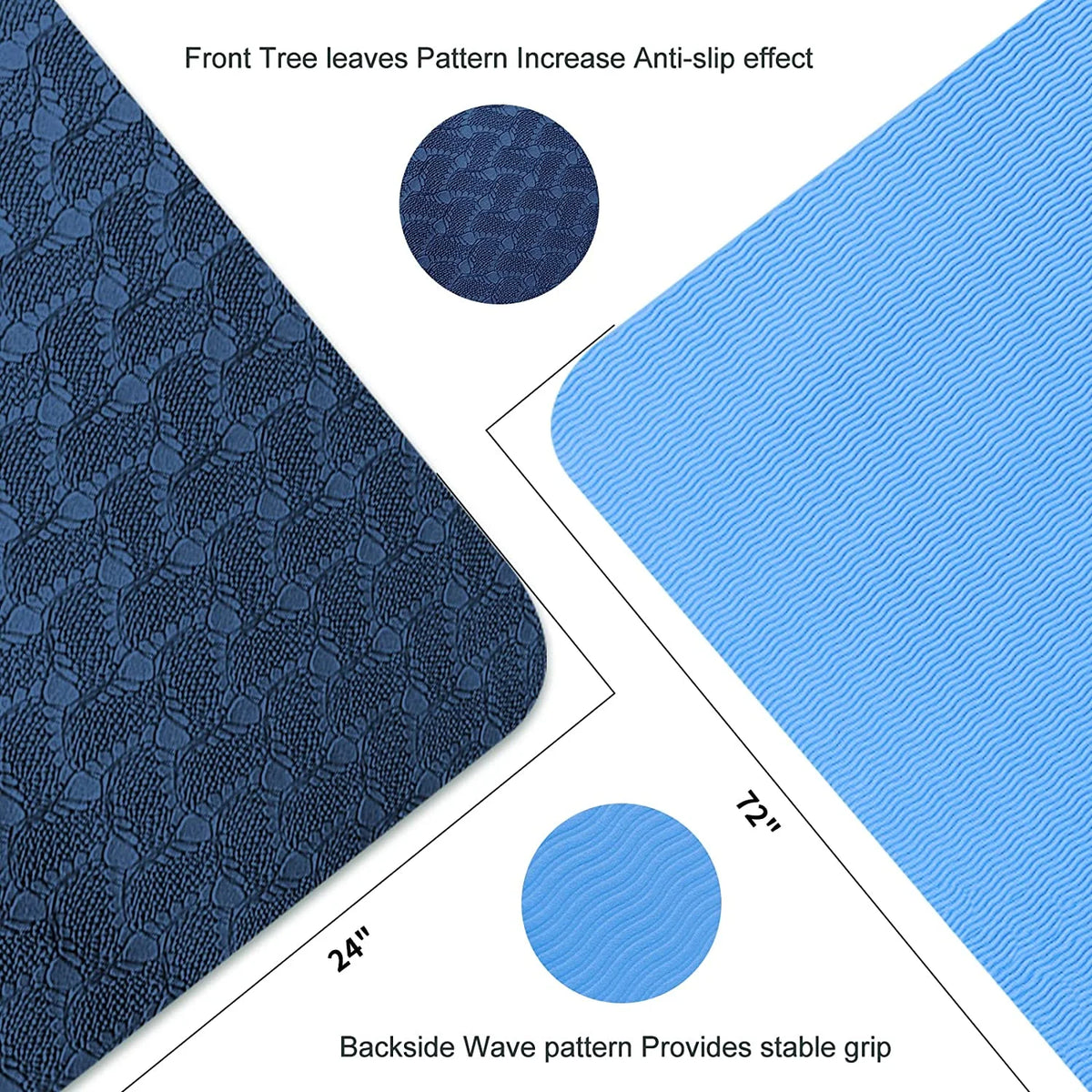 Yoga Mat 72 X 24'' Exercise Mats 8Mm TPE Non-Slip Extra Thick High-Density Eco Friendly for Yoga Workout Pilates Yoga Mats for Women Men